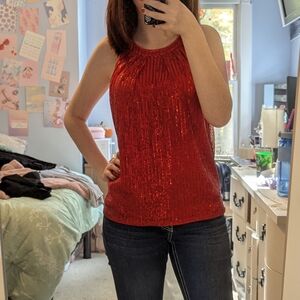 Grace Karin-Red Sequin Halter Top
